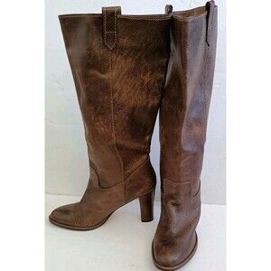 BANANA REPUBLIC All Leather Boots Size 9.5 Brown Mid-Calf 4" High Heel Esquire